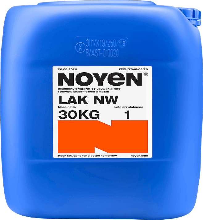 LAK NW NOYEN 30 KG alkaliczny preparat do usuwania farb i powłok lakierniczych z metali w niebieskim kanistrze