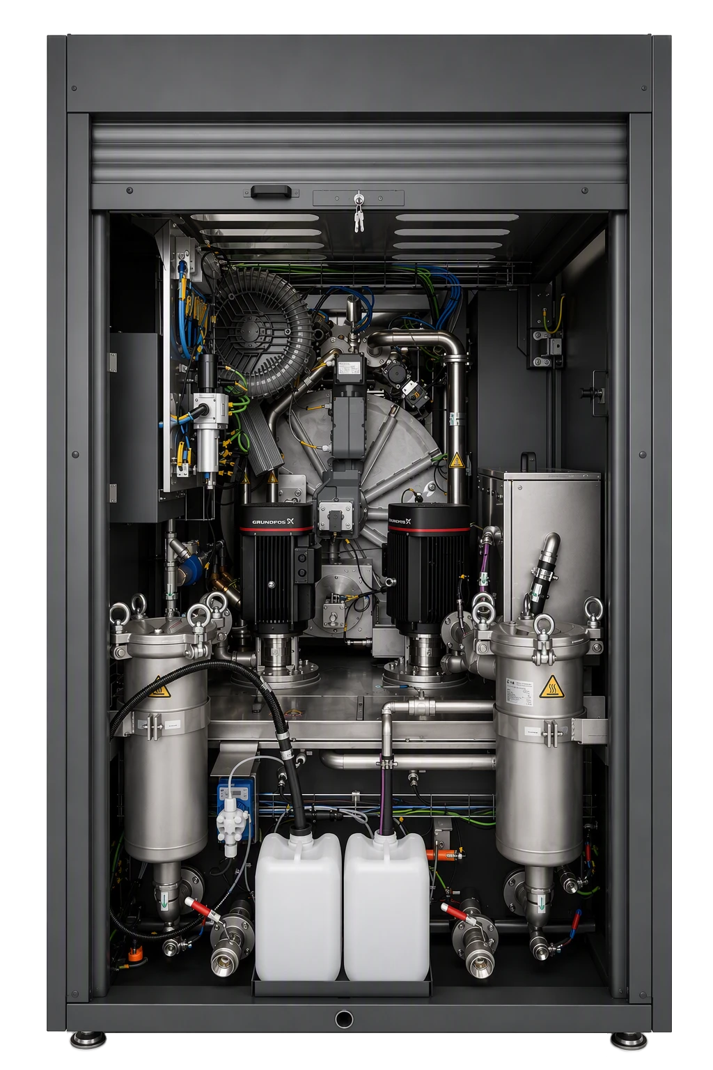 Compact 150 - Maschineninnenraum: Pumpen, Filter und Vakuumsystem
